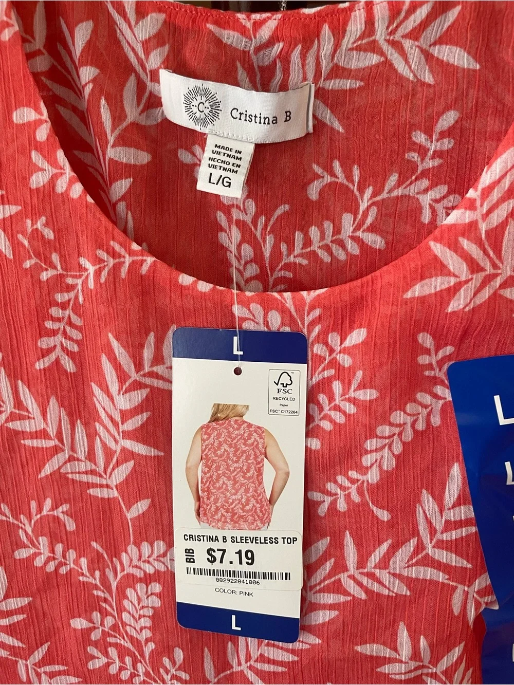 Christina Coral-Red Floral Sleeveless Tank Top( size: L) NWT - Picture 4 of 5